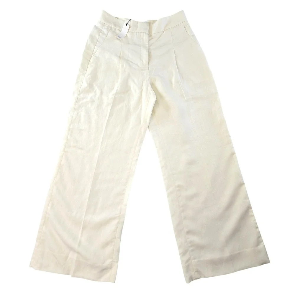 Banana Republic Pants Womens 6 Petite White Wide-Leg Twill‎ Pleated Lined